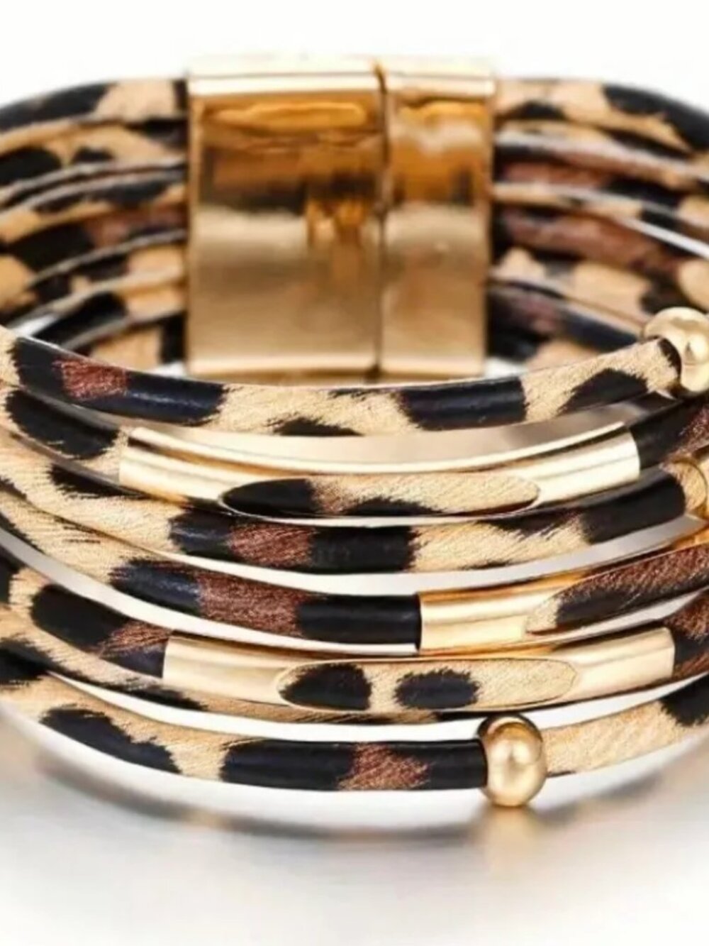 NWT Riah Multi Layer Leopard Print Beaded Boho Chic Wrap Cuff Bracelet